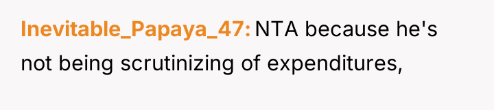 Inevitable_Papaya_47 NTA because he's not being scrutinizing of expenditures,