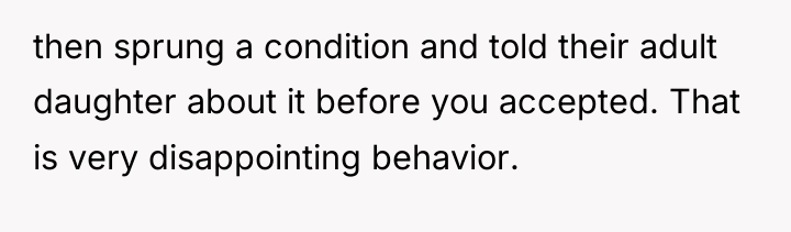 then sprung a condition and told their adult daughter about...