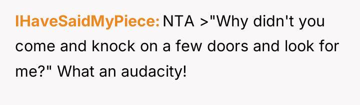 IHaveSaidMyPiece NTA >"Why didn't you come and knock on a...