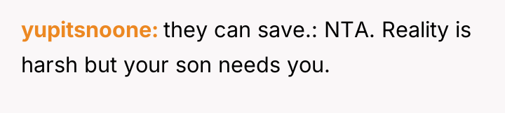 yupitsnoone they can save.: NTA. Reality is harsh but your...
