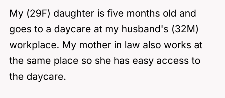 My (29F) daughter is five months old and goes to...