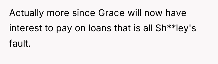 Actually more since Grace will now have interest to pay...