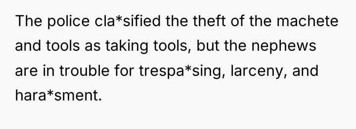 The police cla*sified the theft of the machete and tools...