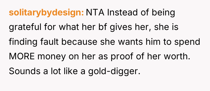 solitarybydesign NTA Instead of being grateful for what her bf...