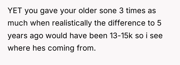 YET you gave your older sone 3 times as much...