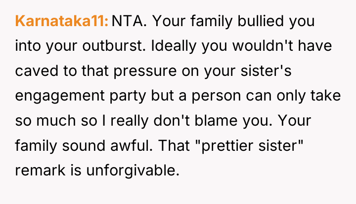 Karnataka11 NTA. Your family bullied you into your outburst. Ideally...