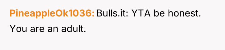 PineappleOk1036 Bulls.it: YTA be honest. You are an adult.