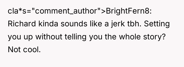 cla*s="comment_author">BrightFern8: Richard kinda sounds like a jerk tbh. Setting you...