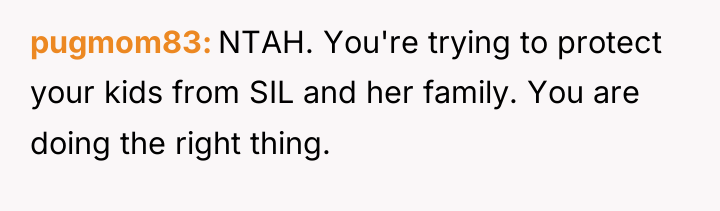 pugmom83 NTAH. You're trying to protect your kids from SIL...