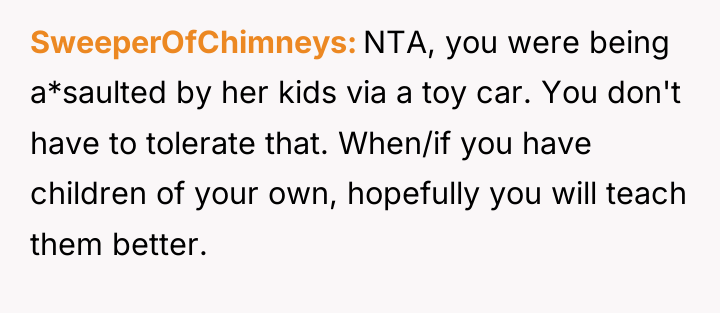 SweeperOfChimneys NTA, you were being a*saulted by her kids via...