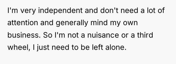 I'm very independent and don't need a lot of attention...