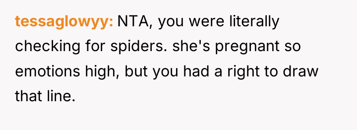tessaglowyy NTA, you were literally checking for spiders. she's pregnant...
