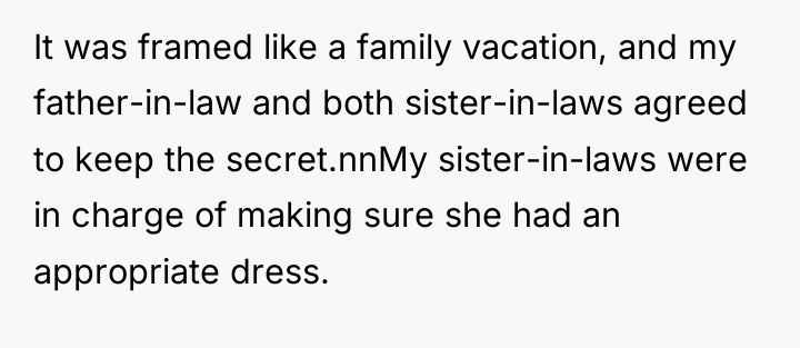 It was framed like a family vacation, and my father-in-law...
