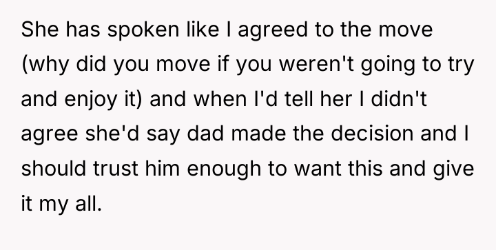 She has spoken like I agreed to the move (why...