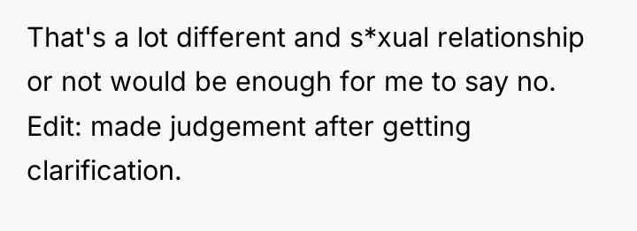 That's a lot different and s*xual relationship or not would...