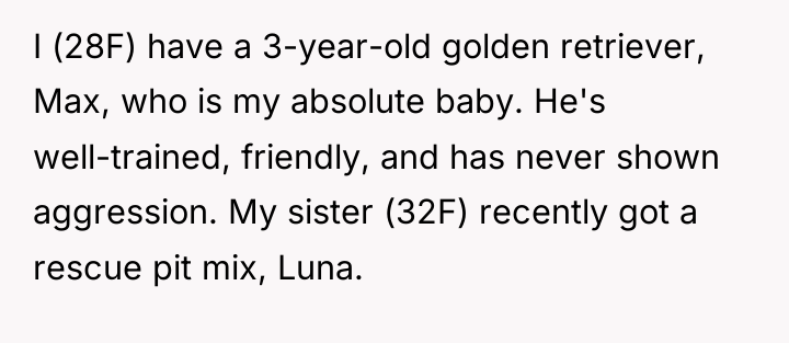 I (28F) have a 3-year-old golden retriever, Max, who is...