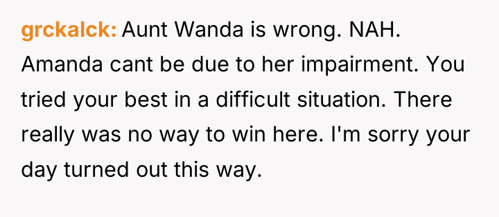 grckalck Aunt Wanda is wrong. NAH. Amanda cant be due...
