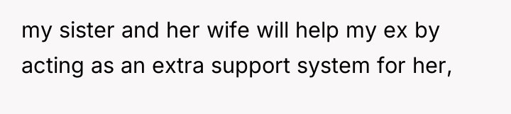 my sister and her wife will help my ex by...