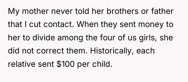 My mother never told her brothers or father that I...