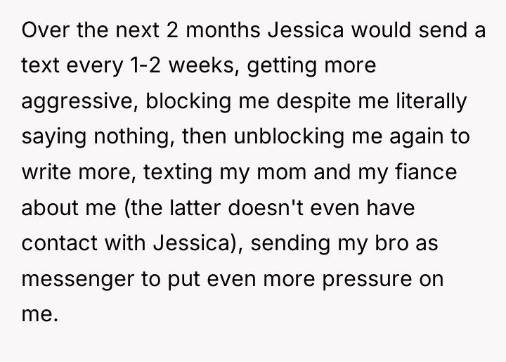 Over the next 2 months Jessica would send a text...