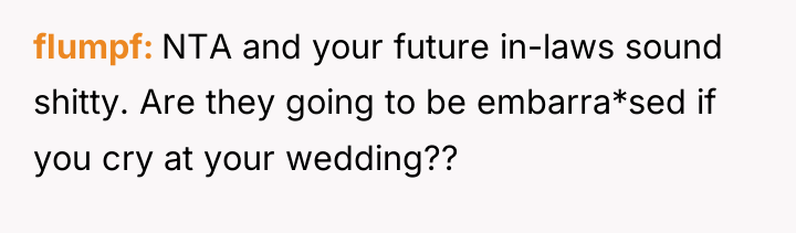 fIumpf NTA and your future in-laws sound shitty. Are they...