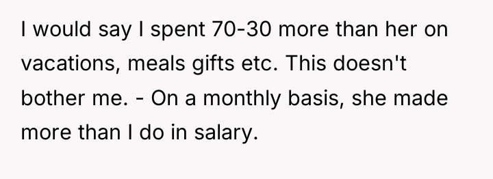 I would say I spent 70-30 more than her on...