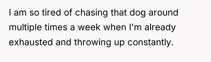 I am so tired of chasing that dog around multiple...