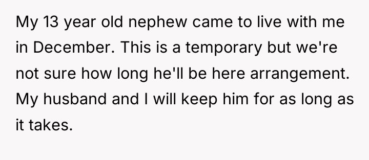 My 13 year old nephew came to live with me...