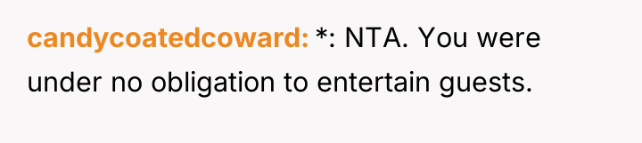 candycoatedcoward *: NTA. You were under no obligation to entertain...