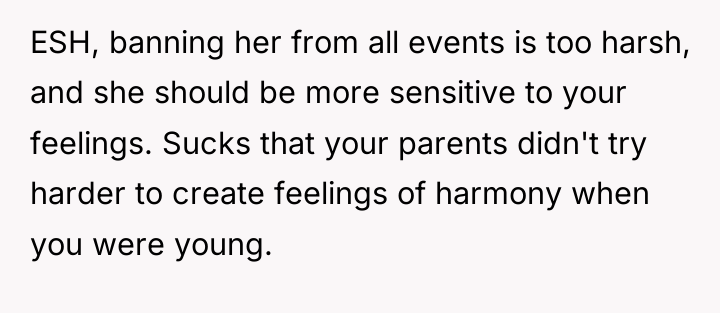 ESH, banning her from all events is too harsh, and...