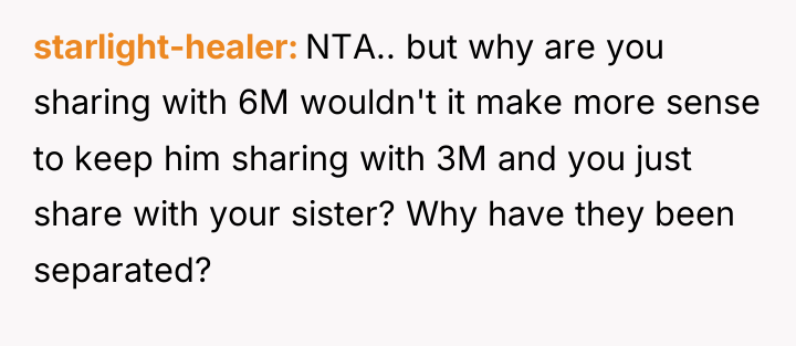 starlight-healer NTA.. but why are you sharing with 6M wouldn't...