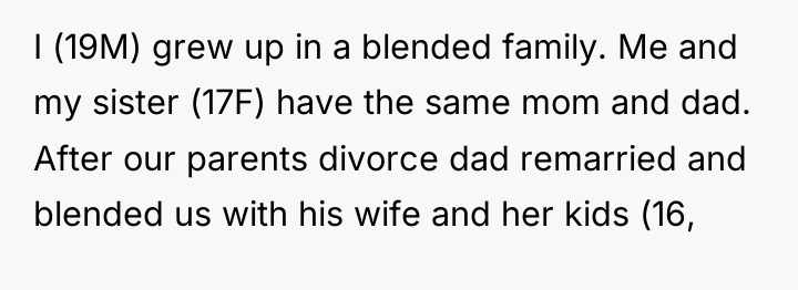 I (19M) grew up in a blended family. Me and...