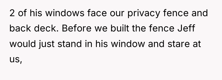 2 of his windows face our privacy fence and back...