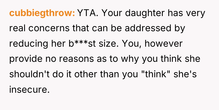 cubbiegthrow YTA. Your daughter has very real concerns that can...
