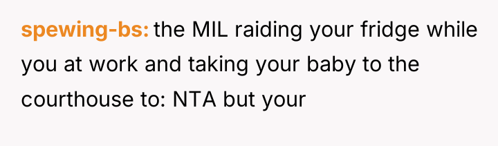 spewing-bs the MIL raiding your fridge while you at work...