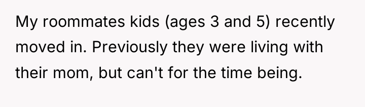 My roommates kids (ages 3 and 5) recently moved in....