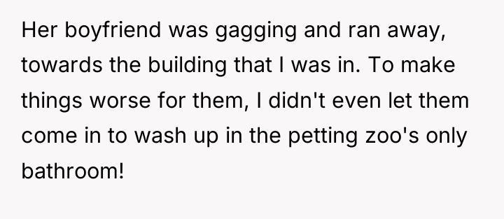 Her boyfriend was gagging and ran away, towards the building...