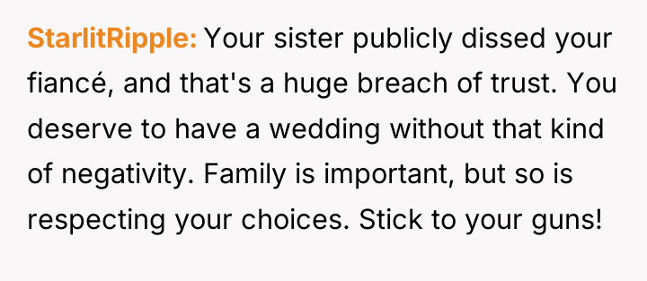 StarlitRipple Your sister publicly dissed your fiancé, and that's a...