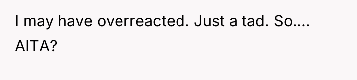 I may have overreacted. Just a tad. So.... AITA?