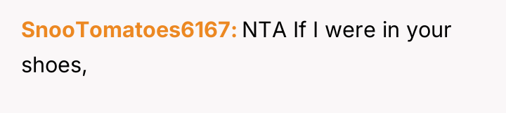 SnooTomatoes6167 NTA If I were in your shoes,