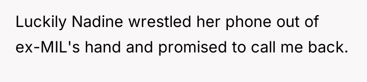 Luckily Nadine wrestled her phone out of ex-MIL's hand and...