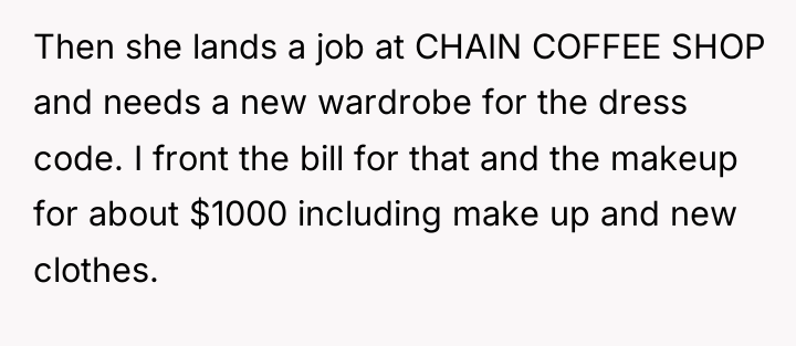 Then she lands a job at CHAIN COFFEE SHOP and...
