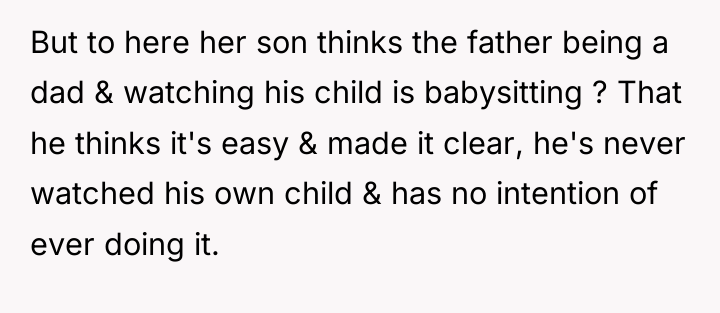 But to here her son thinks the father being a...