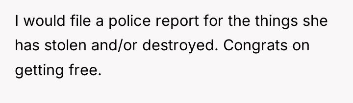 I would file a police report for the things she...
