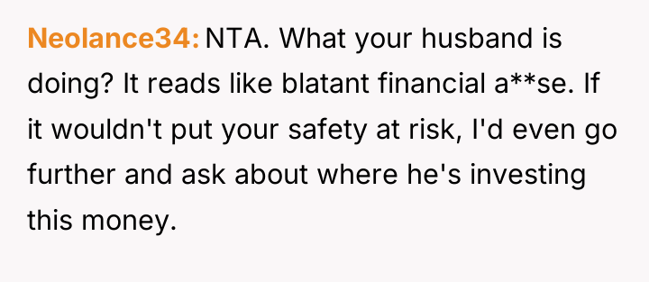 Neolance34 NTA. What your husband is doing? It reads like...