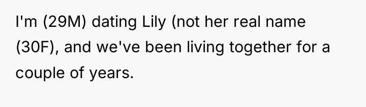 I'm (29M) dating Lily (not her real name (30F), and...