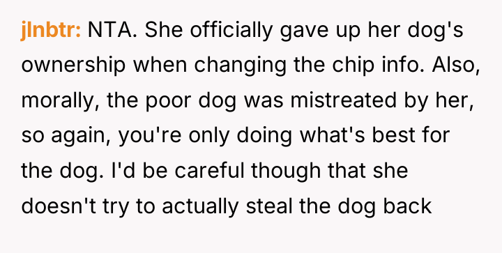 jlnbtr NTA. She officially gave up her dog's ownership when...