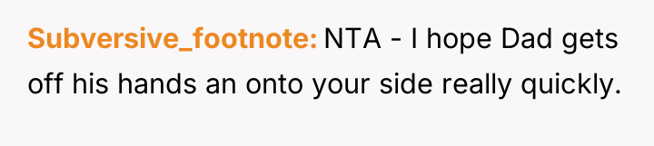 Subversive_footnote NTA - I hope Dad gets off his hands...