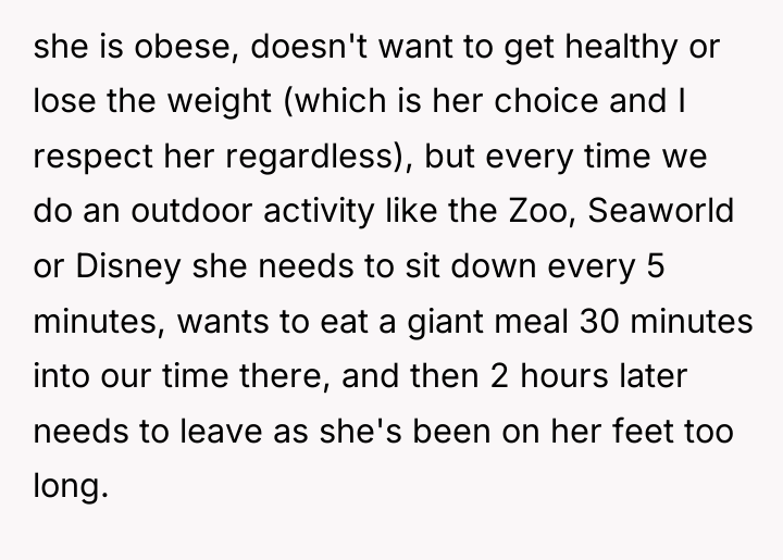 she is obese, doesn't want to get healthy or lose...