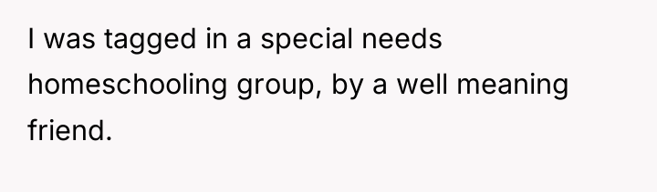 I was tagged in a special needs homeschooling group, by...